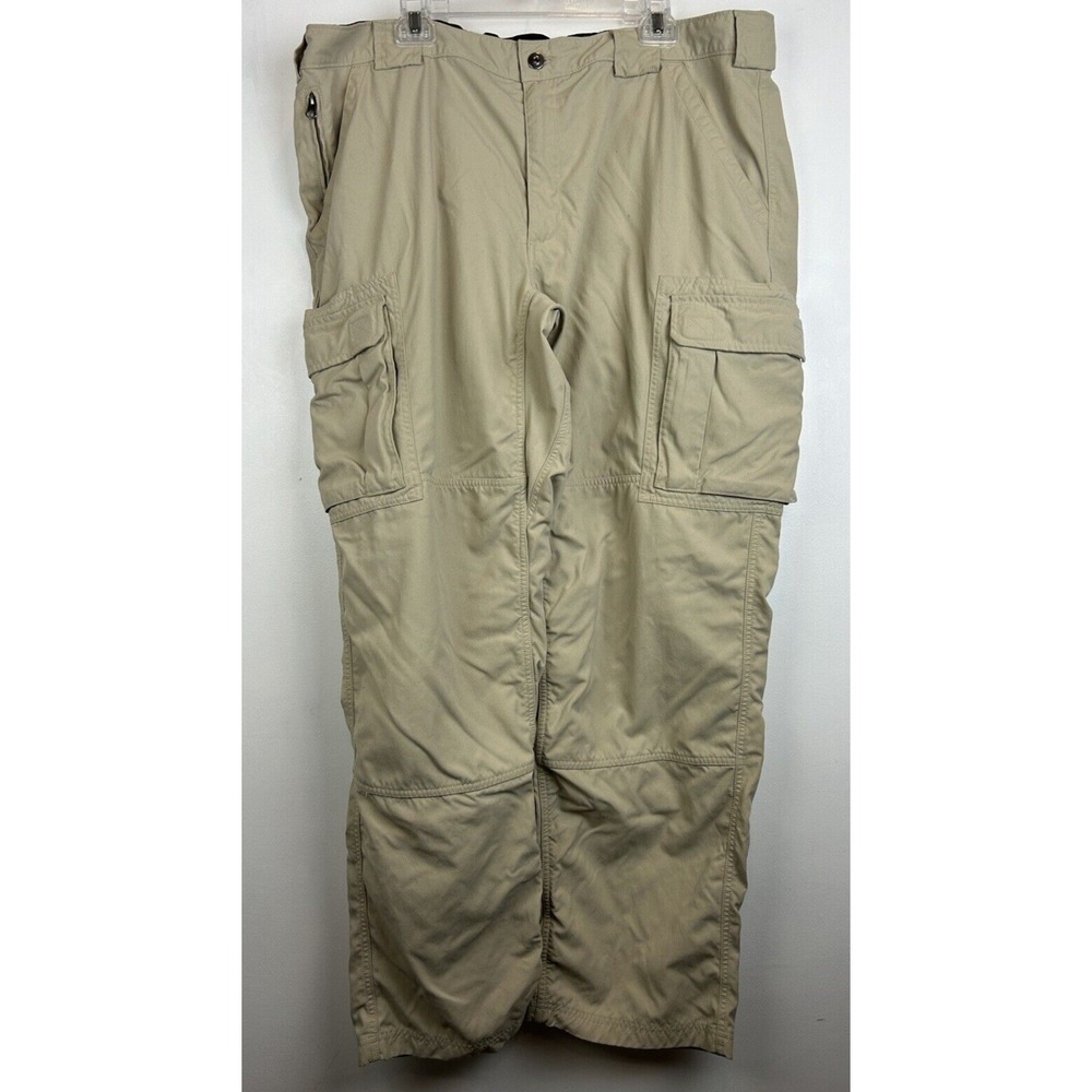 Duluth Trading Pants Mens 2XL 32" Khaki Flat Front Cargo 7 Pocket Gorpcore READ